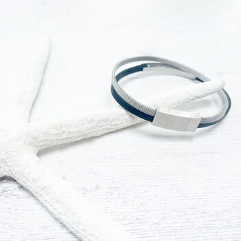 Double Banded Steel And Leather Bracelet | Men's Gift, 3 of 11