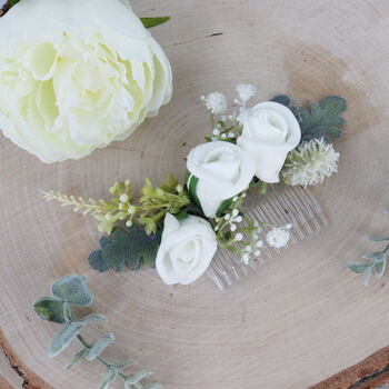 Cream And Sage Green Bridal Flower Comb, 2 of 8