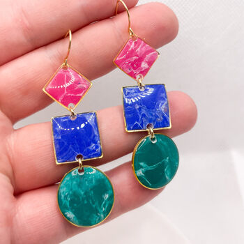 Pink, Blue And Green Geometric Statement Earrings, 7 of 9