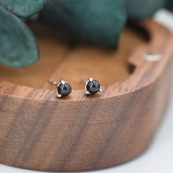 Natural Black Onyx Stud Earrings In Sterling Silver, 5 of 12