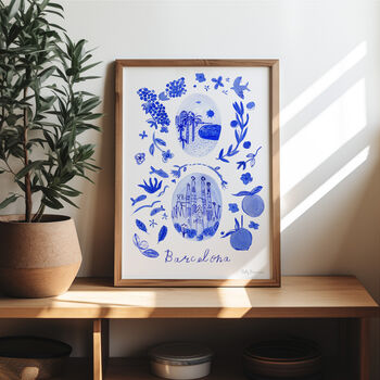 Scenes Of Barcelona, Spain Blue Tile Inspired Travel Print, 5 of 11