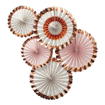 Ditsy Floral Rose Gold Foiled Pin Wheel Fan Decorations, 2 of 2