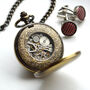 Engraved Twin Bronze Pocket Watch With Antique Lid, thumbnail 3 of 4