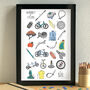 Cycling Alphabet Art Print Unframed, thumbnail 1 of 4