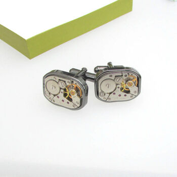 Gunmetal Rectangle Vintage Watch Cufflinks, 3 of 3