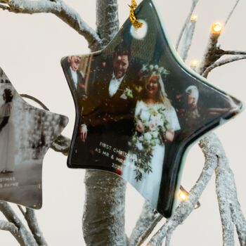 Personalised Wedding Photo Christmas Tree Decoration, 2 of 5