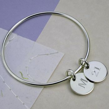 Solid Sterling Silver Initial Charm Bangle, 5 of 5