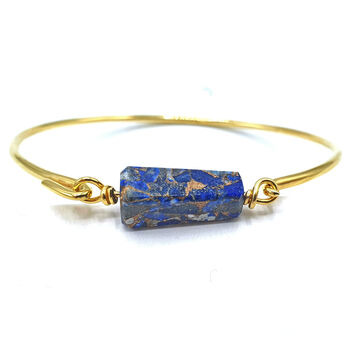 18k Gold Vermeil Plated Lapis Lazuli Bangle, 2 of 3