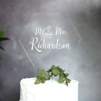 Personalised Wedding Cake Topper In Clear Acrylic, 3 of 5