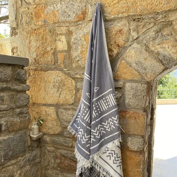 Patmos Patterned Peshtemal Towel Oyster Grey, 4 of 10