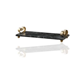 Handmade Rectangular Black Marble Tray With Gold Scroll Handles, 2 of 2