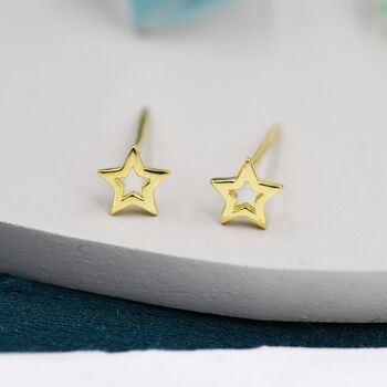 Sterling Silver Tiny Little Open Star Cutout Stud Earrings, 4 of 12