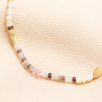 Semi Precious Purple Stone And Pearl Beaded Necklace In Gold Plating, 2 of 4