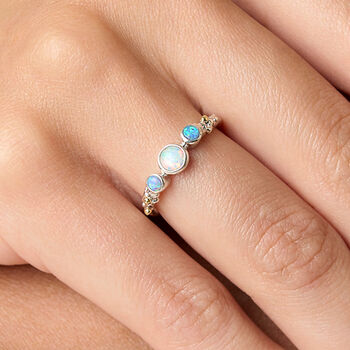 Molten Sterling Silver Opal Trio Ring, 2 of 7