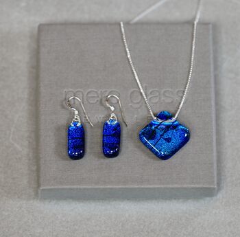 Sapphire Blue Fused Glass Drop Earrings, 8 of 12