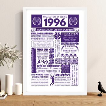 Personalised 30th Birthday Tennis Poster, Custom Sports Gift, 3 of 12