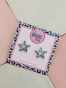 Starfish Glitter Resin Studs / Beach Lover Gift / Coastal Statement Jewellery / Ocean Inspired Accessories, 2 of 5