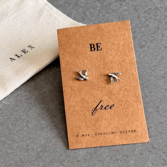 Be Free Sterling Silver Swallow Earrings, 1 of 7