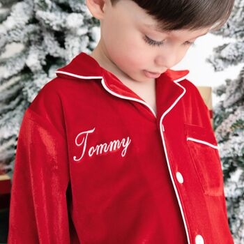 Personalised Family Velvet Christmas Pyjamas, 10 of 12