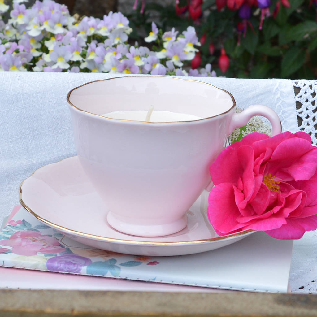 Pink Vintage Wedding Teacup Candle And Saucer By Andrea Fays