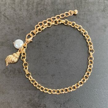 Gold Plated Pearl Shell Links Bracelet, 2 of 3