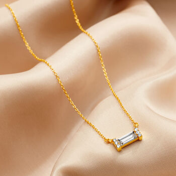 Baguette Birthstone Necklace In 18 Carat Gold Vermeil, 7 of 12