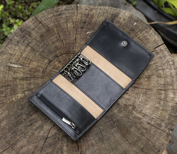Personalised Luxury Black Leather Key Holder Wallet Gift Boxed, 7 of 7
