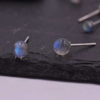 Sterling Silver Grey Labradorite Gemstone Stud Earrings, 7 of 12
