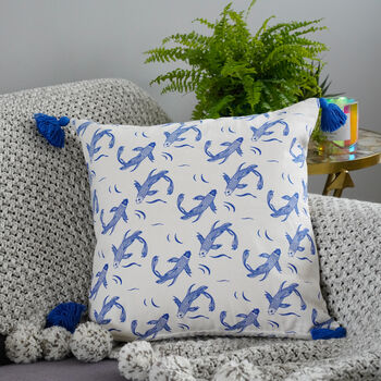 Sakana Fish Pattern Cotton Cushion Cover In Blue, 2 of 4