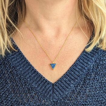 Triangle Lapis Lazuli Gemstone Necklace, Gold Plated, 3 of 9