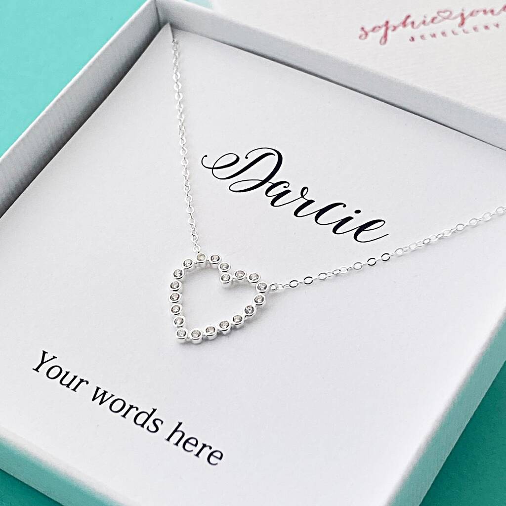 Personalised Pave Open Heart With Crystals Necklace, 1 of 3