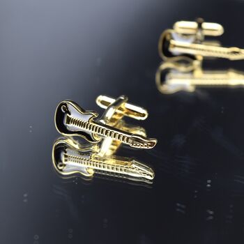 Electric Guitar Gold Cufflinks Gift For Musicians 316 L Stainless Steel Rock Accessory, 2 of 5