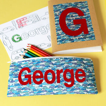 Cars Personalised Pencil Case Boy's Colouring Gift Set, 3 of 4
