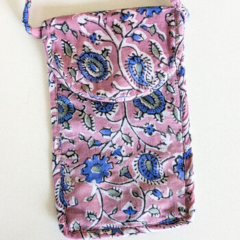 Block Print Mobile Phone Purse Fair Trade Crossbody Bag, 2 of 11