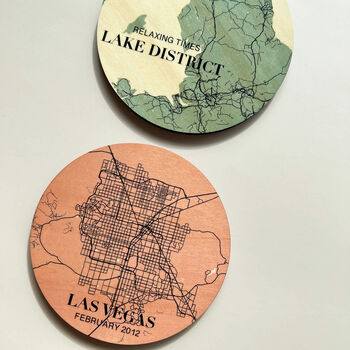 Personalised Favourite Location Maps Wooden Coaster Set, 7 of 11
