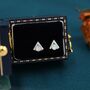 Tiny Opal Triangle Stud Earrings In Sterling Silver, thumbnail 3 of 11