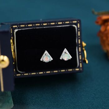 Tiny Opal Triangle Stud Earrings In Sterling Silver, 3 of 11