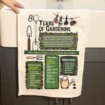 80 Years Of Gardening 80th Birthday Gift Tea Towel, 3 of 7