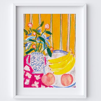 Banana And Vase Art Print Watercolour Pastel Poster, 2 of 4