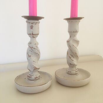 Pair Of Antique Hand Painted Candlesticks ~ Eleven, 2 of 4