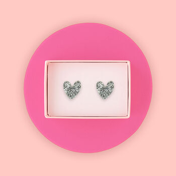 Silver Glitter Heart Stud Earrings, 2 of 3
