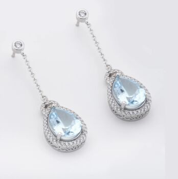 Long Blue Topaz Pear Drop Sterling Silver Earrings, 2 of 3