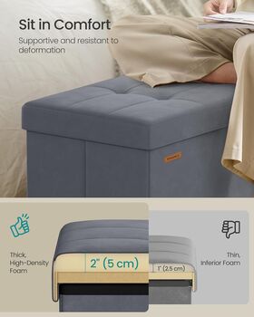 Foldable Storage Bench Ottoman With Lid, 4 of 7