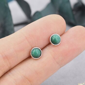Sterling Silver Natural Malachite Stone Stud Earrings, 3 of 10
