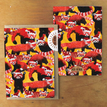Pack Of Christmas Red Pandas Greetings Card, 3 of 6