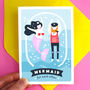 Personalised Mermaid And Sailor Romantic Greeting Card, thumbnail 1 of 6