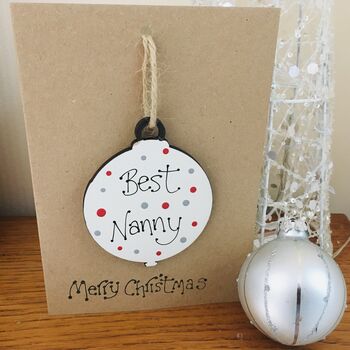 Personalised Nannie Bauble Card Wooden Tree Decoration, 2 of 2