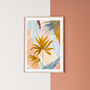 Blue And Yellow Gold Palm Leaf Art Print, thumbnail 1 of 10