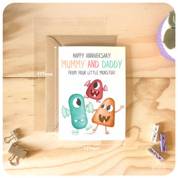 Little Monster Cute Funny Happy Anniversary Card For Mummy And Daddy Mum Dad From Son Daughter, 4 of 4