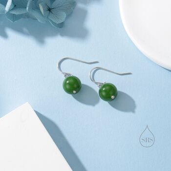 Natural Jasper Jade Hook Earrings In Sterling Silver, 4 of 12